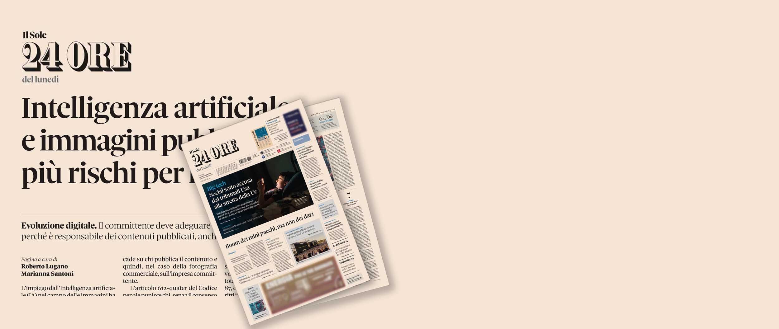 La pagina del Sole 24 Ore con l'articolo di Roberto Lugano e Marianna Santoni