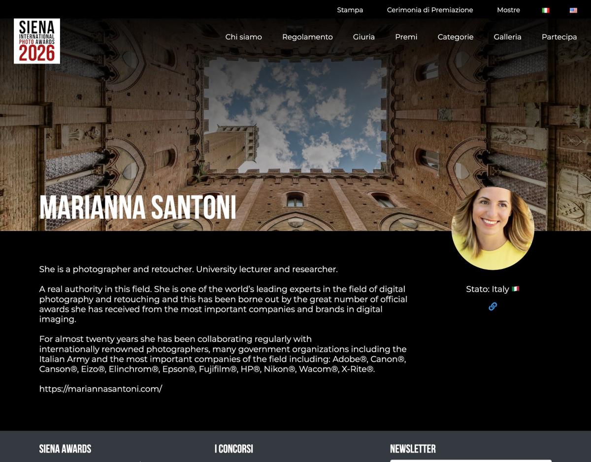 Il profilo di Marianna Santoni sul sito ufficiale del Siena International Photo Awards